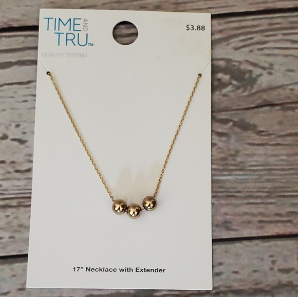 Time and Tru goldtone necklace with three goldtone sliding balls - Picture 1 of 4
